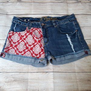 J CREATIONS BANDANNA PANEL JEAN SHORTS